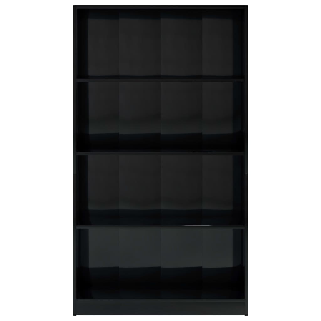 vidaXL Knjižna omara 4-nadstropna visok sijaj črna 80x24x142 cm