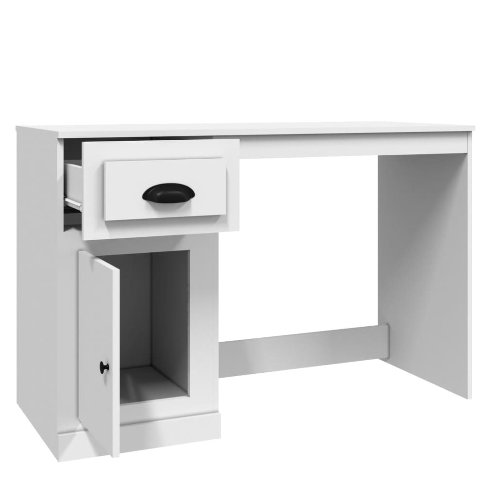 vidaXL Pisalna miza s predali bela 115x50x75 cm inženirski les