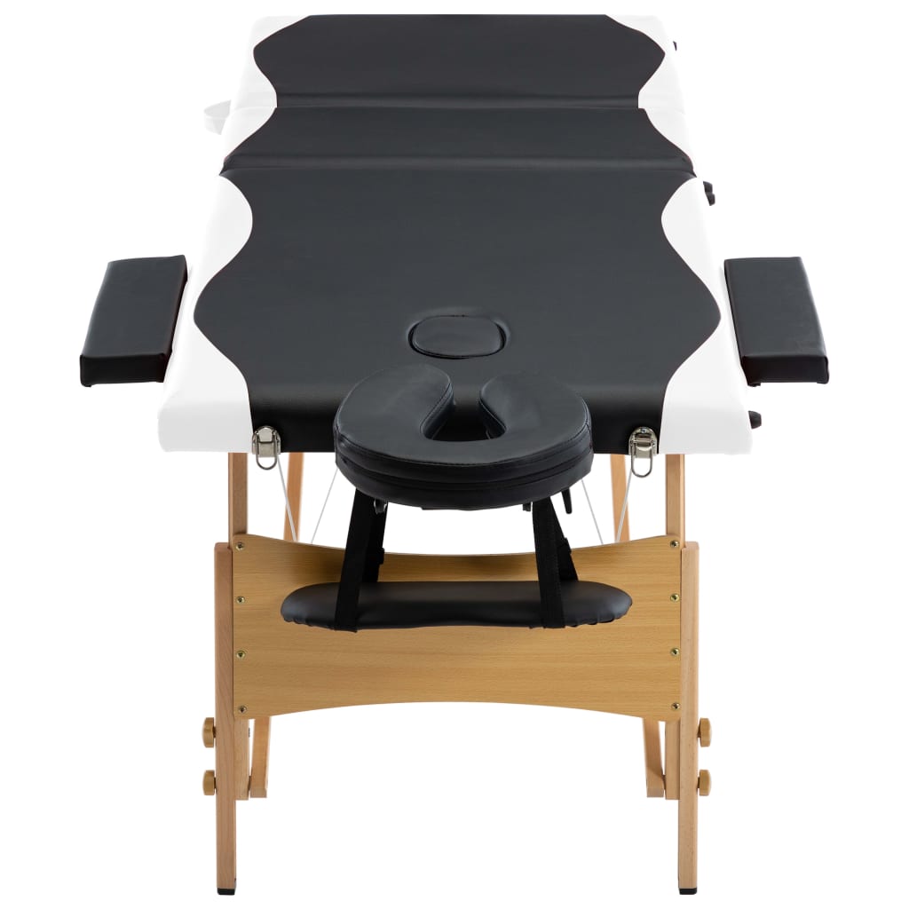 vidaXL Zložljiva masažna miza 2 coni les črna in bela