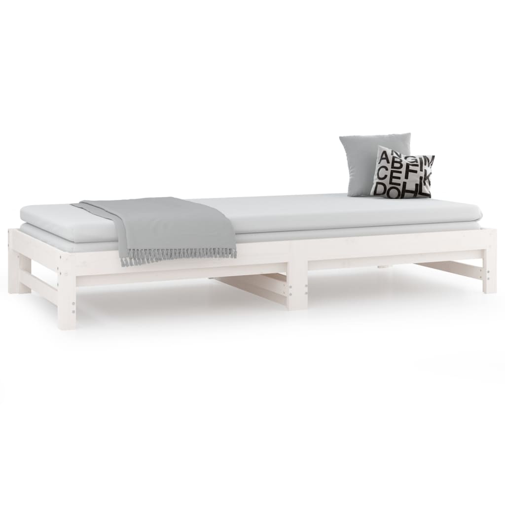 vidaXL Izvlečna dnevna postelja bela 2x(90x200) cm trdna borovina