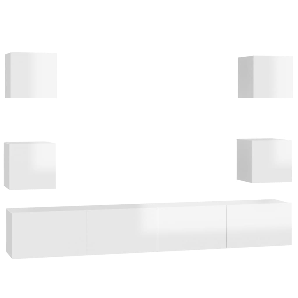 vidaXL Komplet TV omaric 6-delni visok sijaj bela iverna plošča
