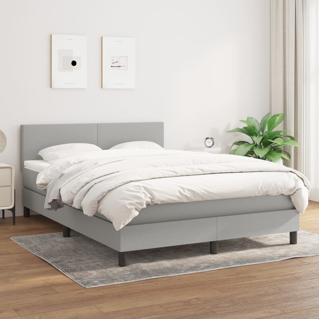 vidaXL Box spring postelja z vzmetnico svetlo siva 140x200 cm blago