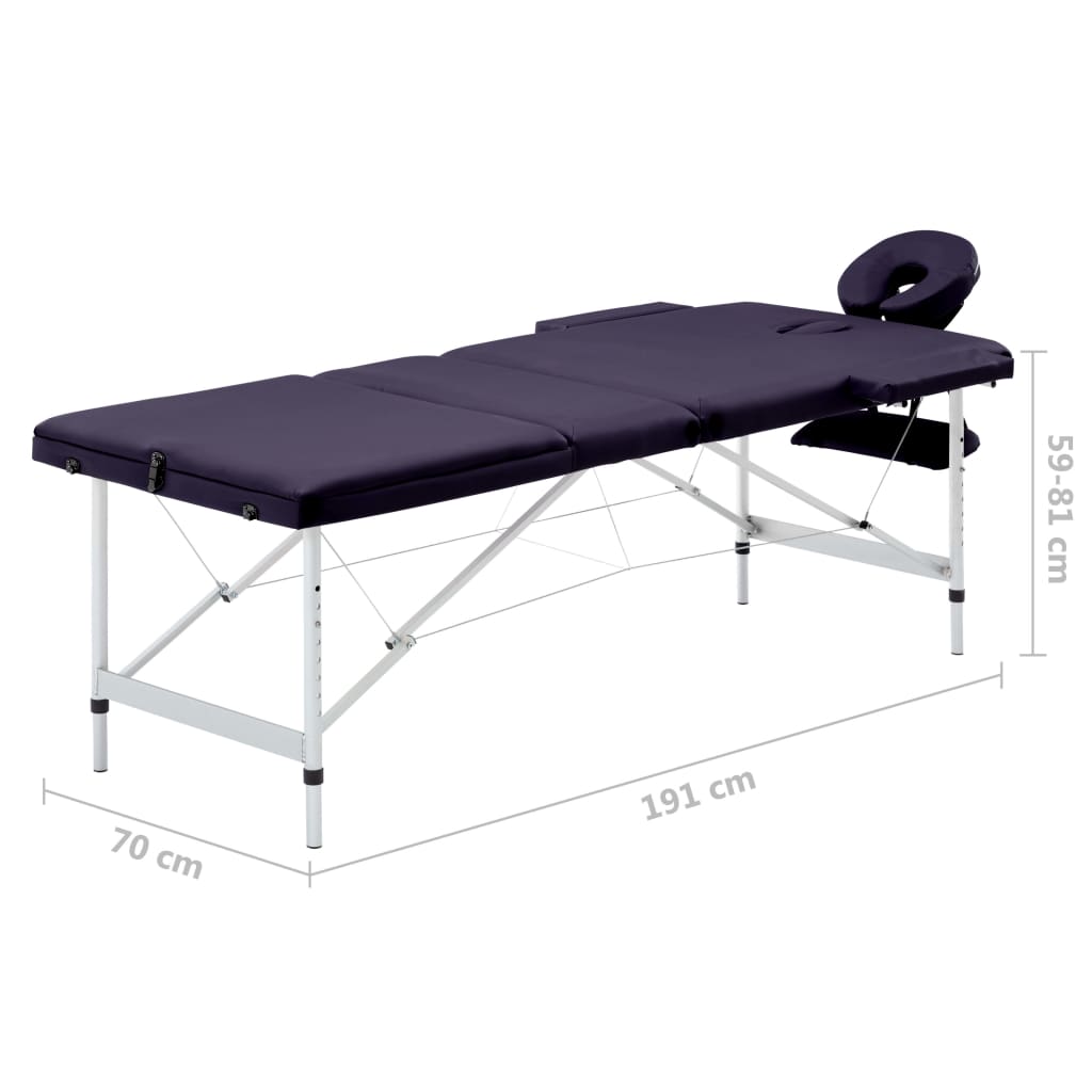 vidaXL Zložljiva masažna miza 3 cone aluminij vijolična