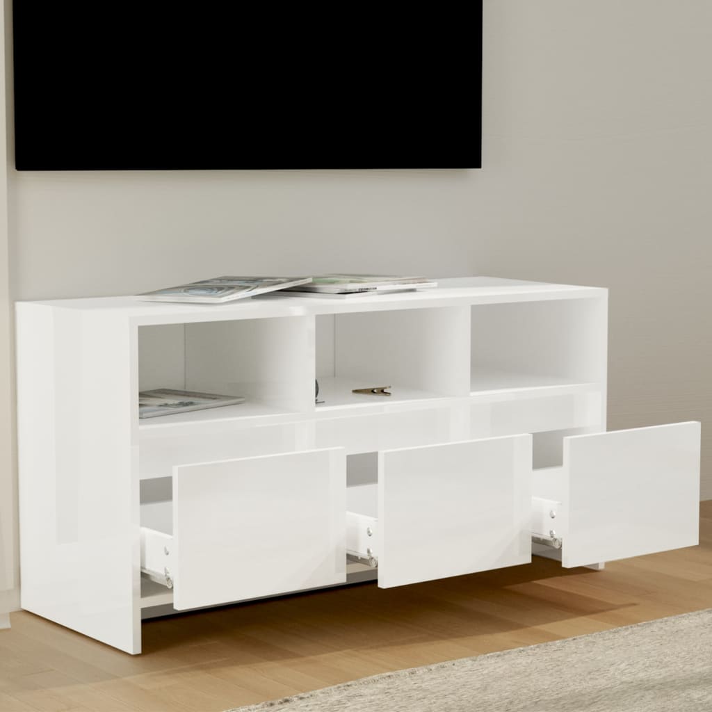 vidaXL TV omarica visok sijaj bela 102x37,5x52,5 cm iverna plošča