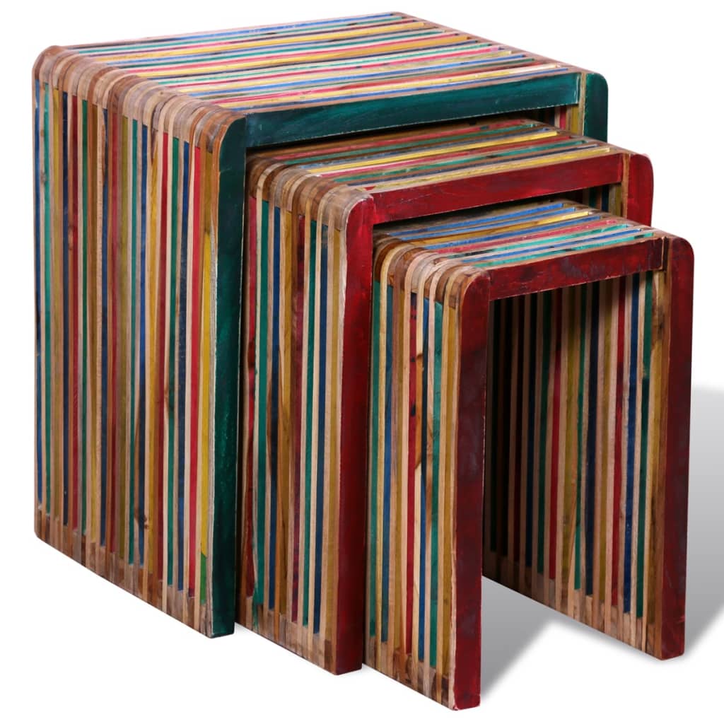 vidaXL Komplet mizic 3 kosi barvit iz predelanega lesa