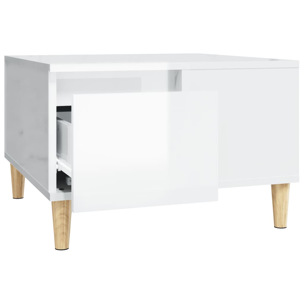 vidaXL Klubska mizica visok sijaj bela 55x55x36,5 cm inženirski les