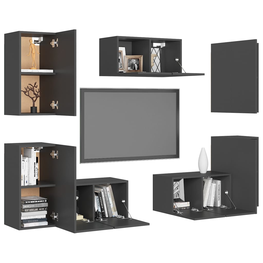 vidaXL Komplet TV omaric 7-delni siva iverna plošča