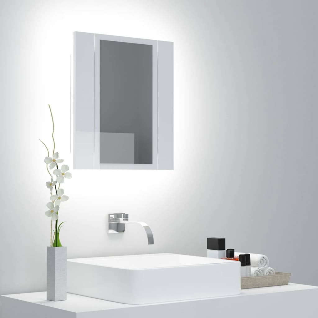 vidaXL LED kopalniška omarica z ogledalom visok sijaj bela akril