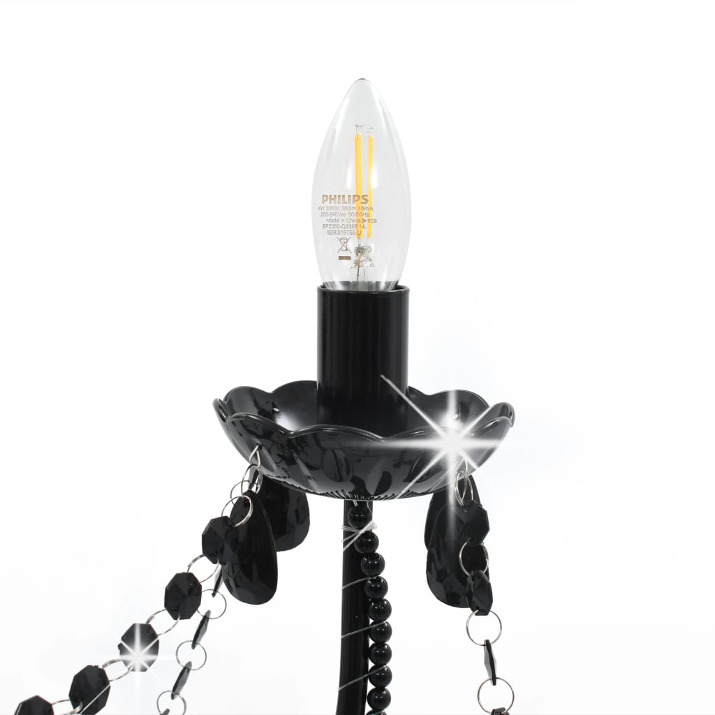 vidaXL Lestenec s kroglicami črn 8 x E14 žarnice