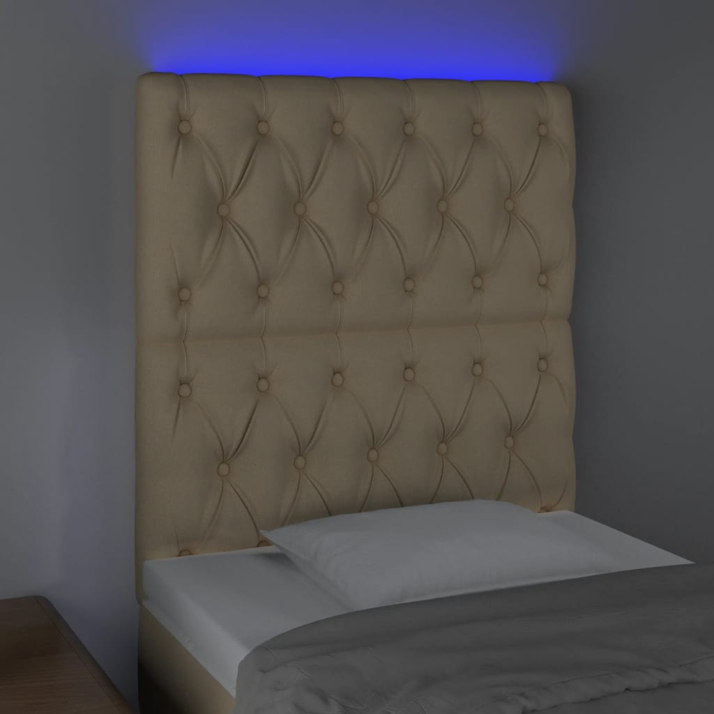 vidaXL LED posteljno vzglavje krem 80x7x118/128 cm blago