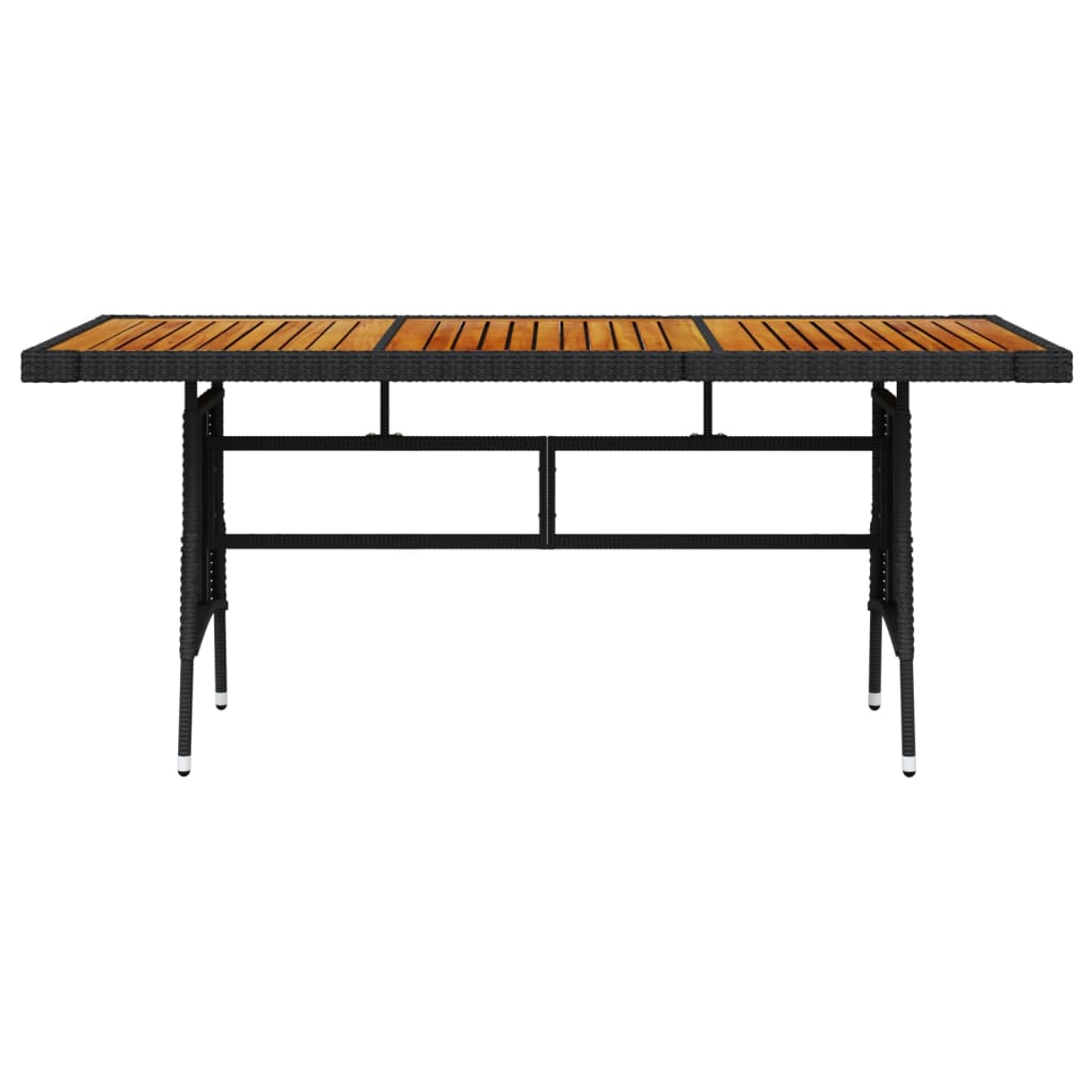vidaXL Vrtna miza črna 160x70x72 cm poli ratan in trden akacijev les