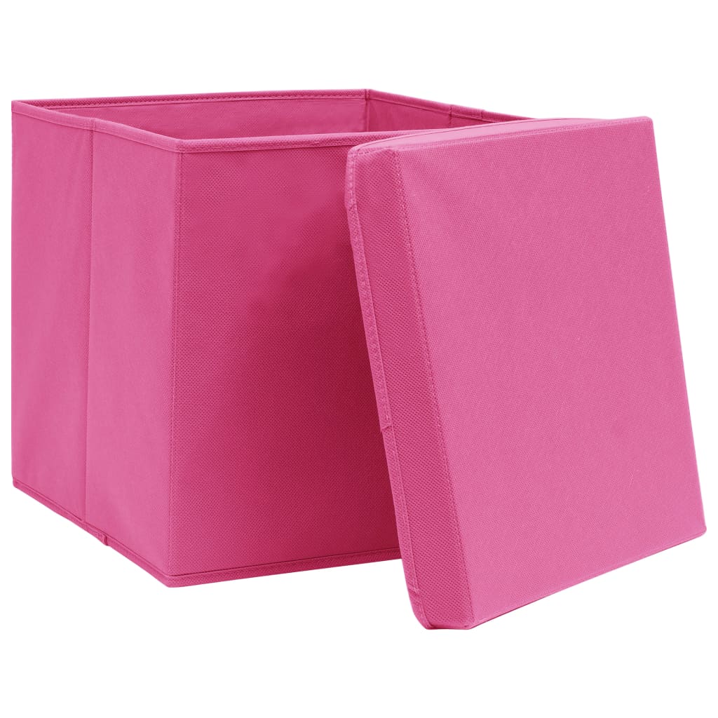 vidaXL Škatle za shranjevanje s pokrovi 10 kos. roza 32x32x32 cm blago