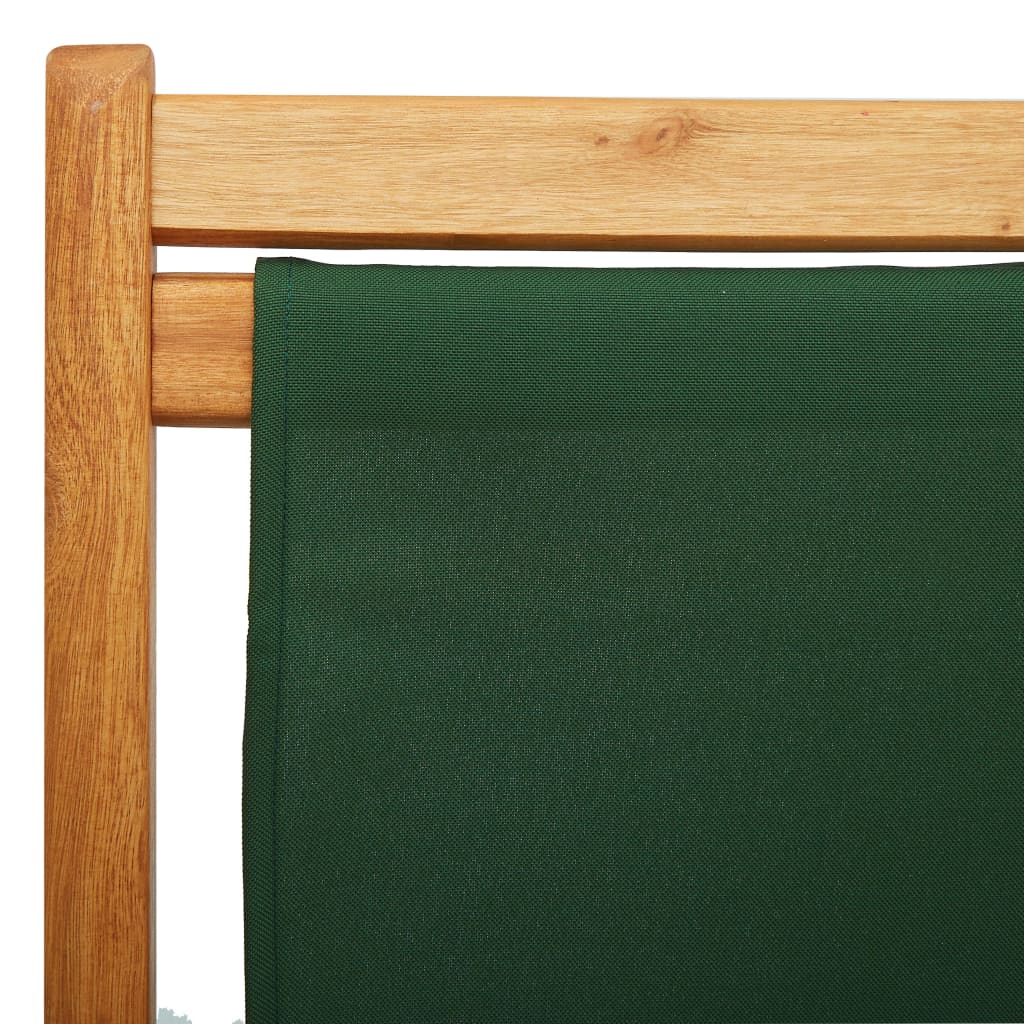 vidaXL Zložljiv stol za na plažo evkaliptusov les in zeleno blago