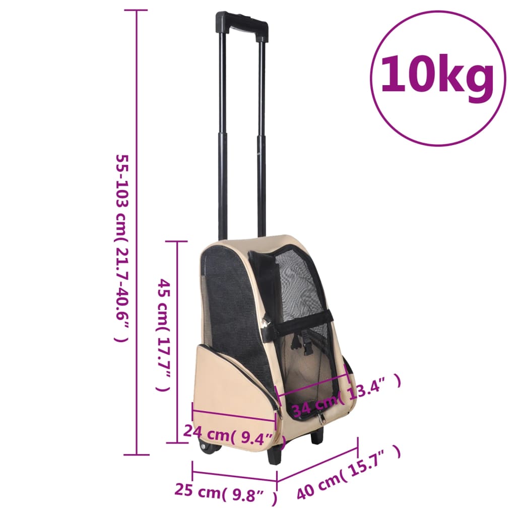 vidaXL Zložljiv večnamenski voziček za hišne ljubljenčke bež