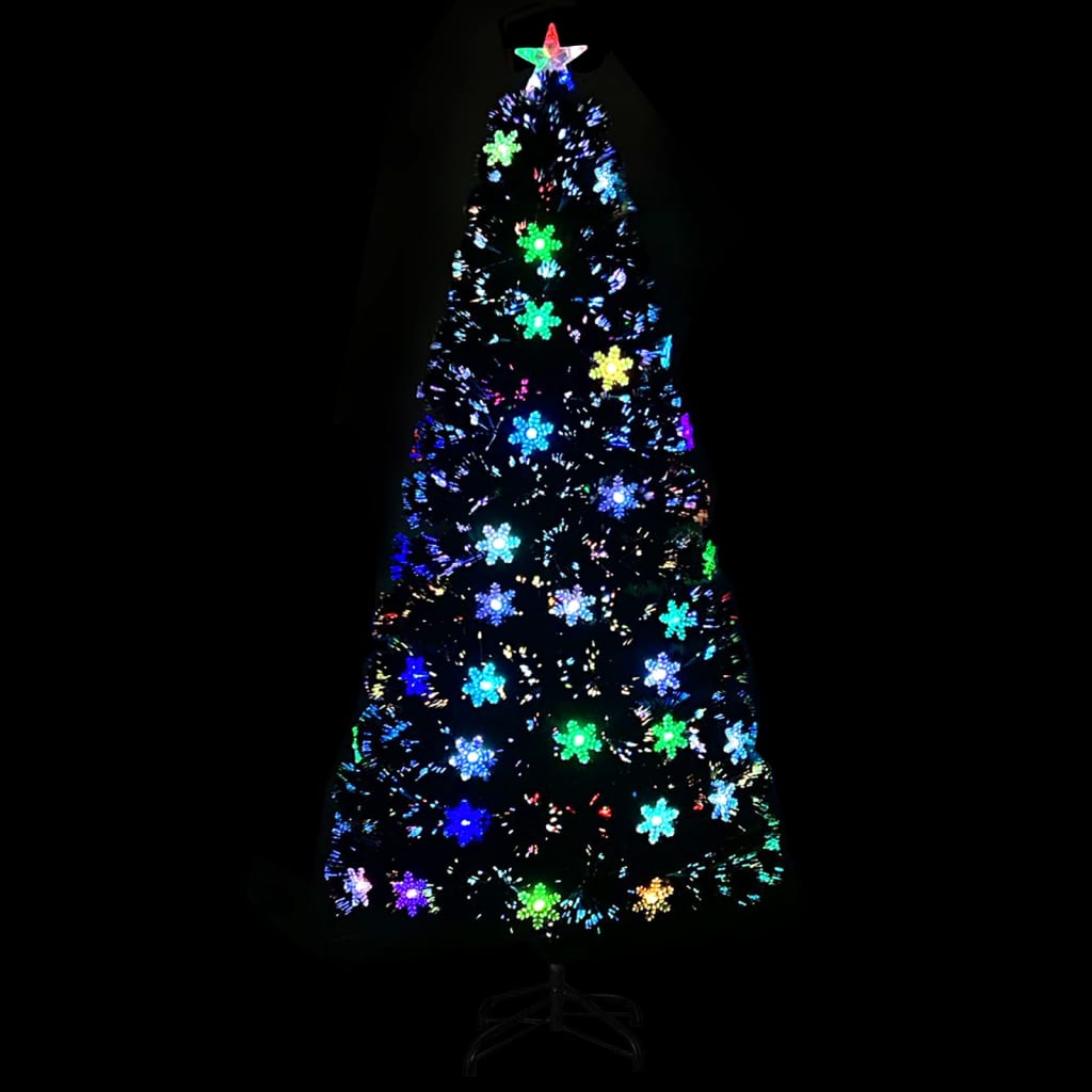 vidaXL Novoletna jelka z LED snežinkami črna 150 cm optična vlakna