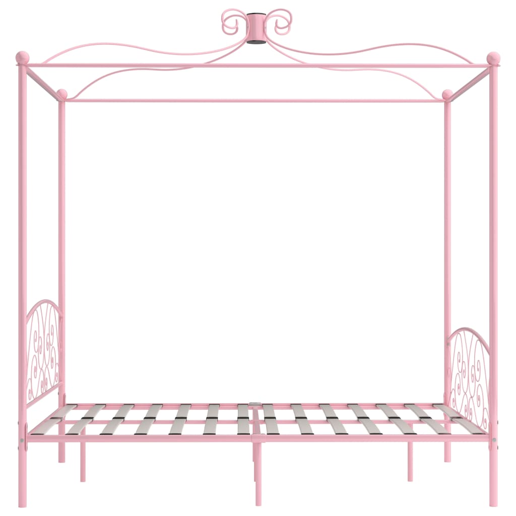 vidaXL Posteljni okvir z ogrodjem za baldahin roza kovinski 120x200 cm