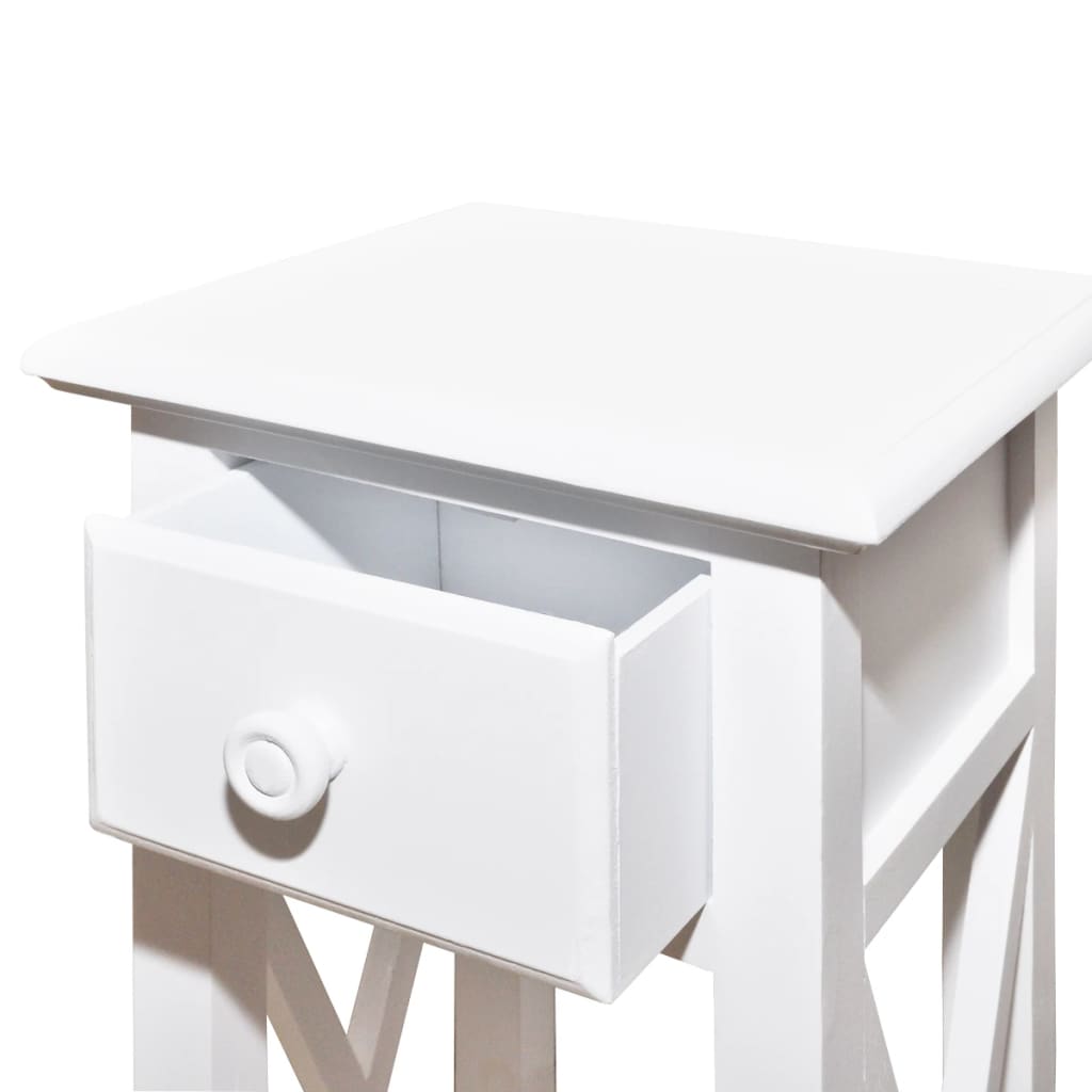 vidaXL Odstavna mizica s predalom bela