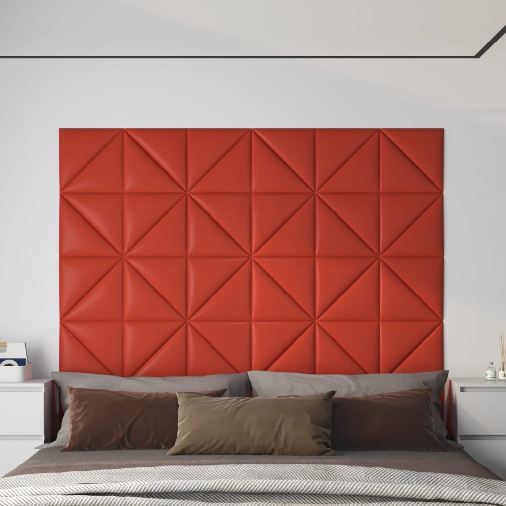 vidaXL Stenski paneli 12 kosov rdeči 30x30 cm umetno usnje 0,54 m²