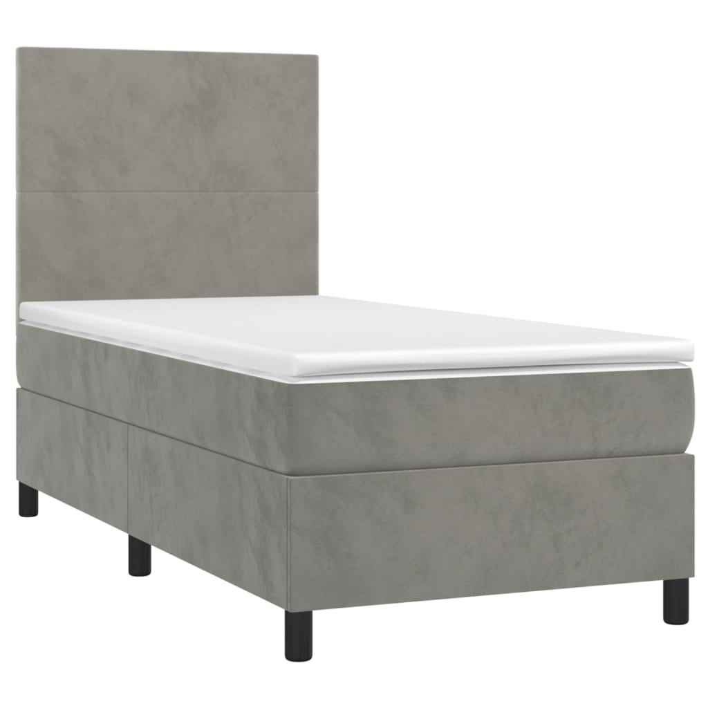 vidaXL Box spring postelja z vzmetnico LED svetlo siva 90x190cm žamet