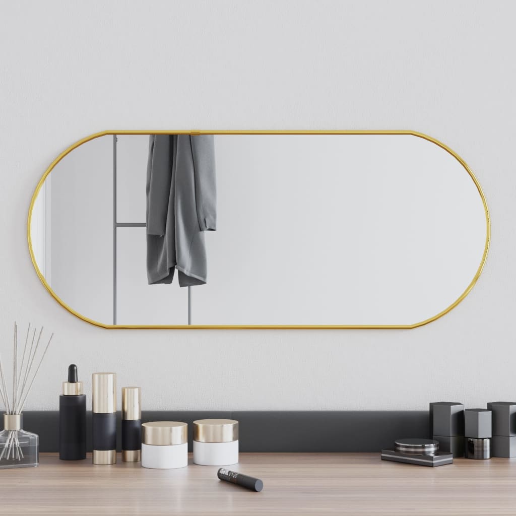 vidaXL Stensko ogledalo zlato 70x30 cm ovalno