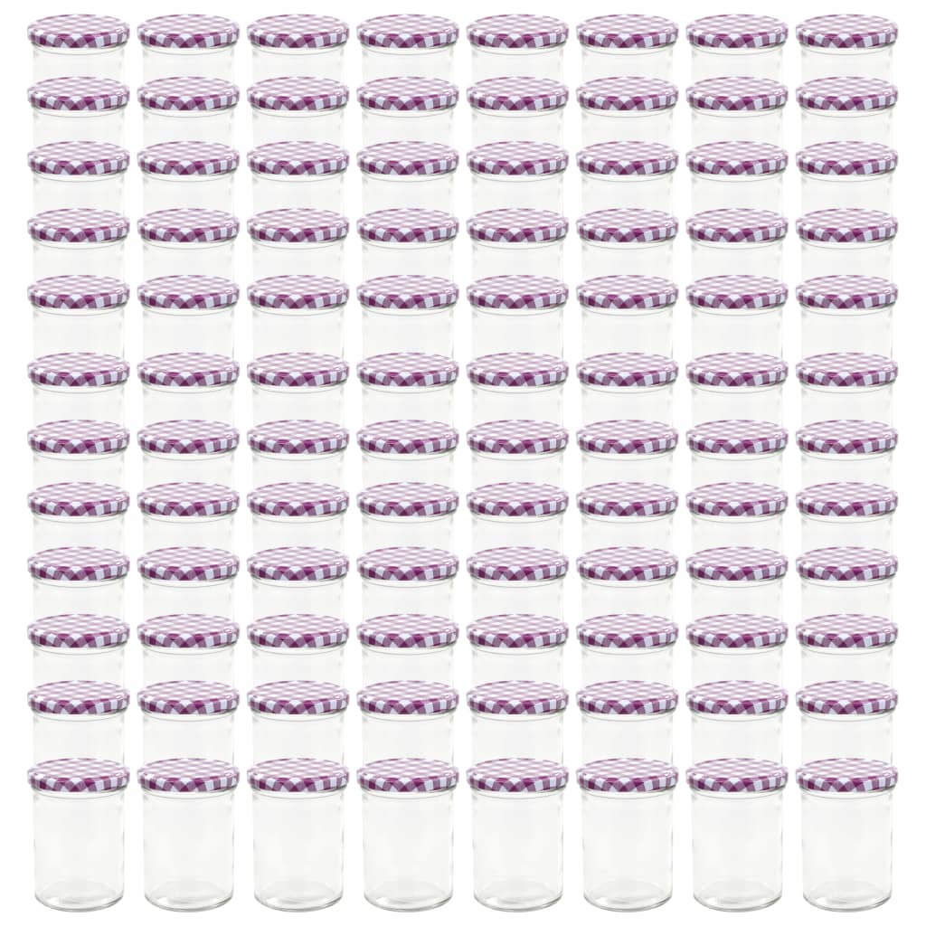 vidaXL Stekleni kozarci z belimi in vijoličnimi pokrovi 96 kosov 400ml