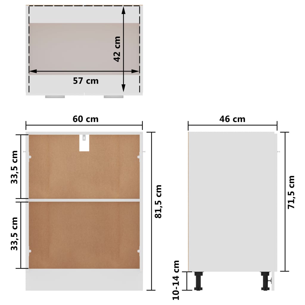 vidaXL Spodnja omarica visok sijaj bela 60x46x81,5 cm iverna plošča