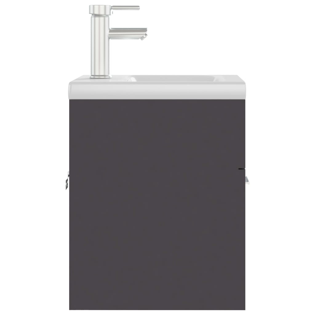 vidaXL Omarica za umivalnik z vgradnim umivalnikom siva iverna plošča