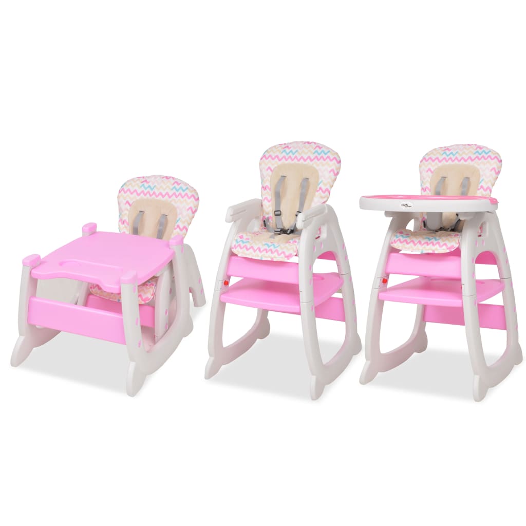 vidaXL 3-v-1 Spremenljiv visok stol z mizico roza
