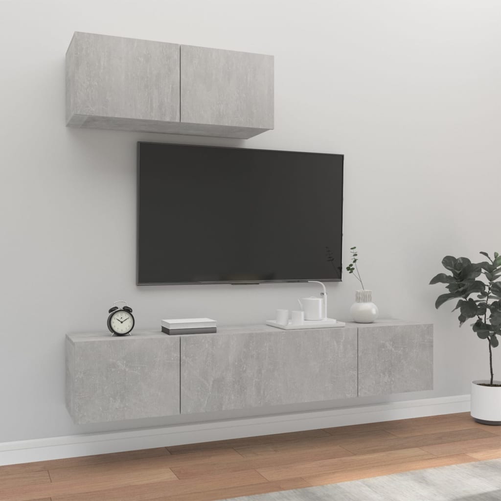 vidaXL Komplet TV omaric 3-delni betonsko siv inženirski les