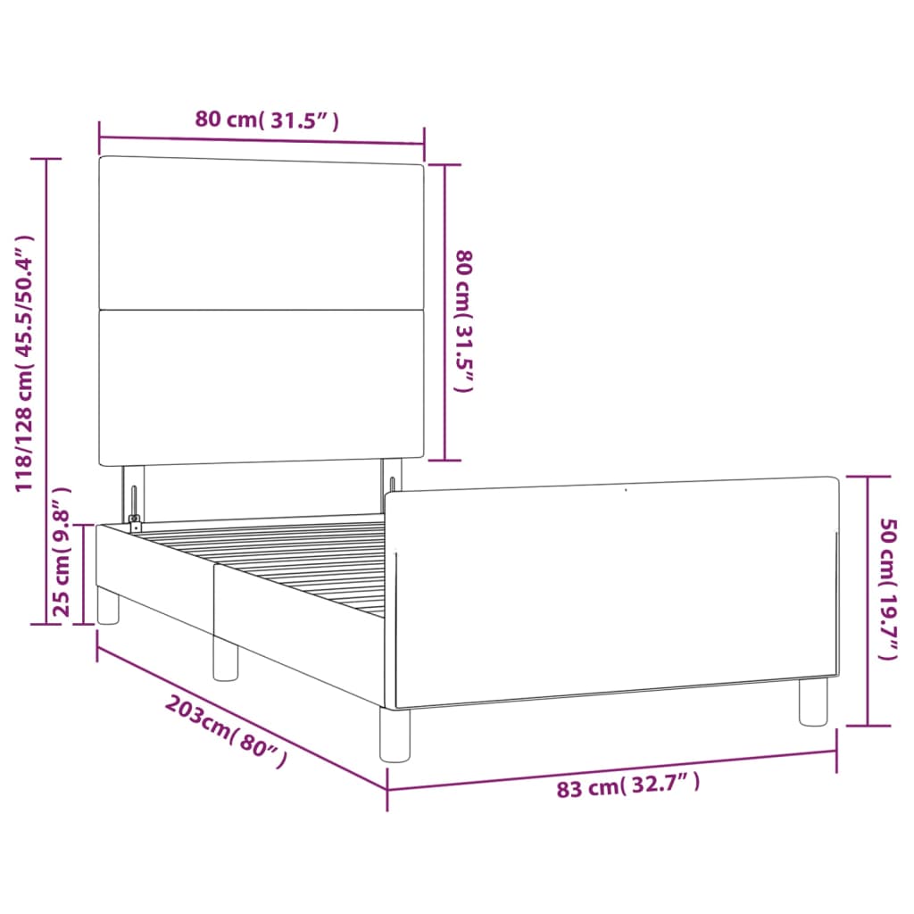 vidaXL Posteljni okvir z vzglavjem krem 80x200 cm blago