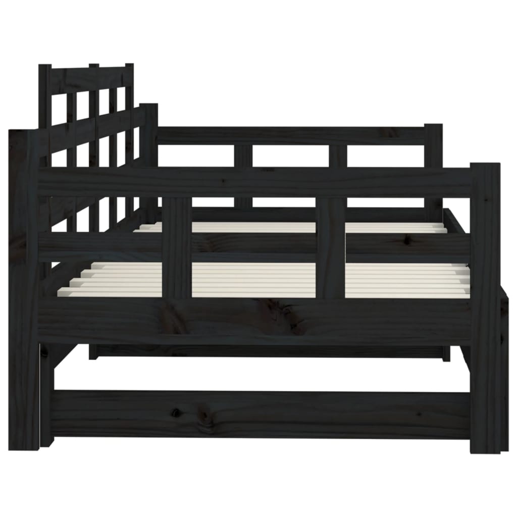 vidaXL Izvlečna dnevna postelja črna trdna borovina 2x(90x190) cm