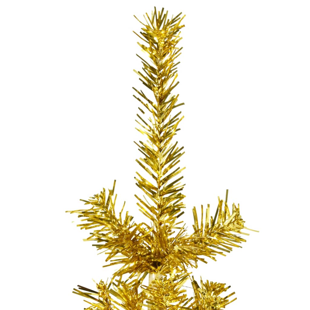 vidaXL Ozka umetna polovična novoletna jelka s stojalom zlata 210 cm