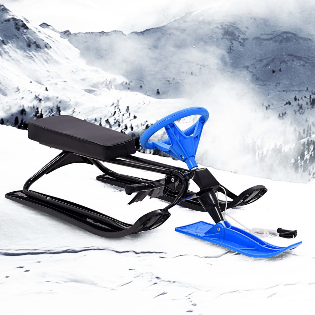 vidaXL Snežne sani z volanom črne in modre