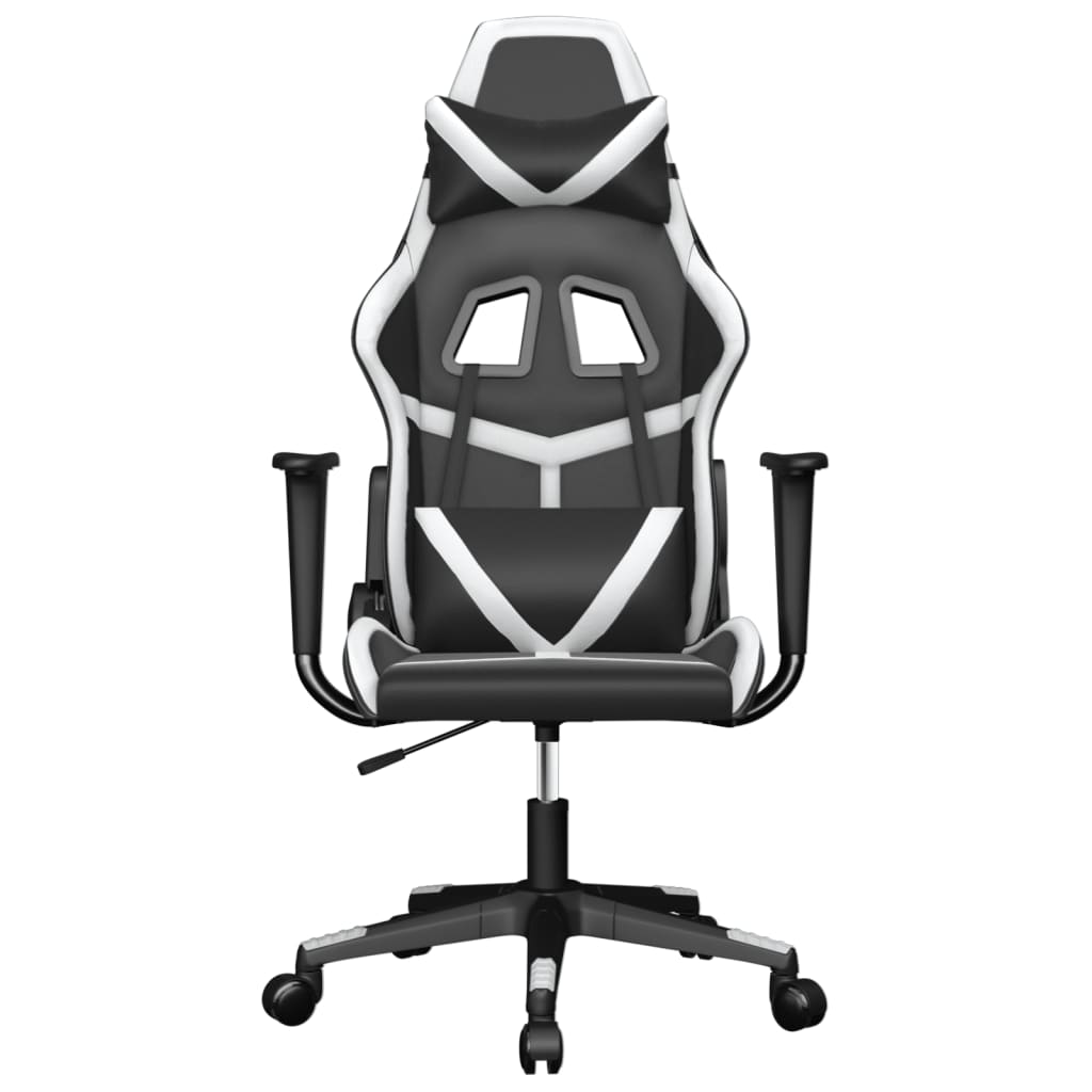 vidaXL Masažni gaming stol črno in belo umetno usnje