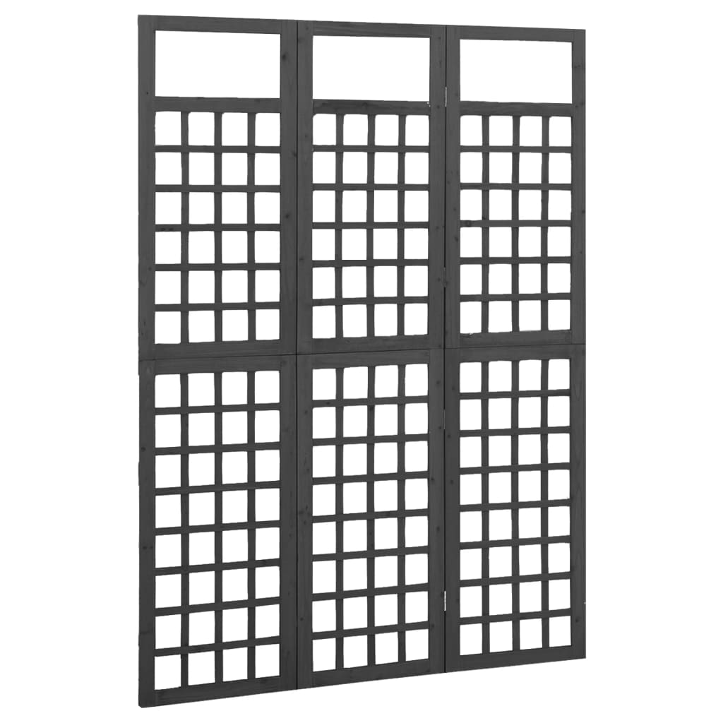 vidaXL 3-delni paravan/mreža iz lesa jelke črne barve 121x180 cm