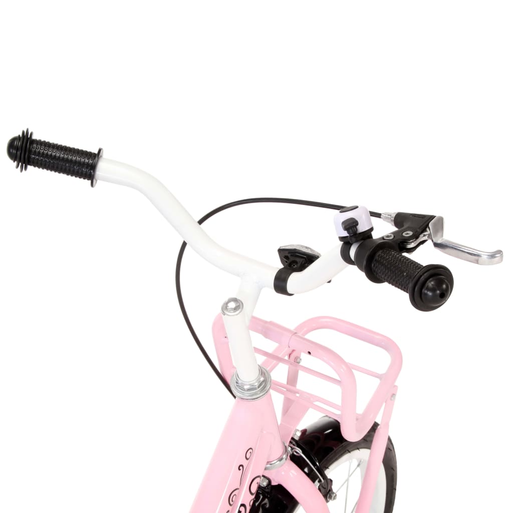 vidaXL Otroško kolo s prednjim prtljažnikom 14" belo in roza