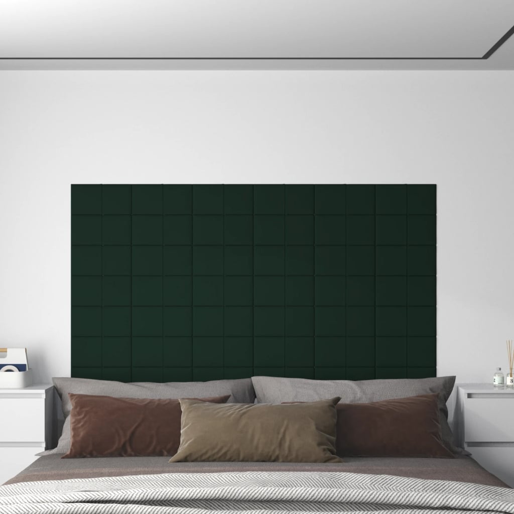 vidaXL Stenski paneli 12 kosov temno zeleni 30x15 cm žamet 0,54 m²