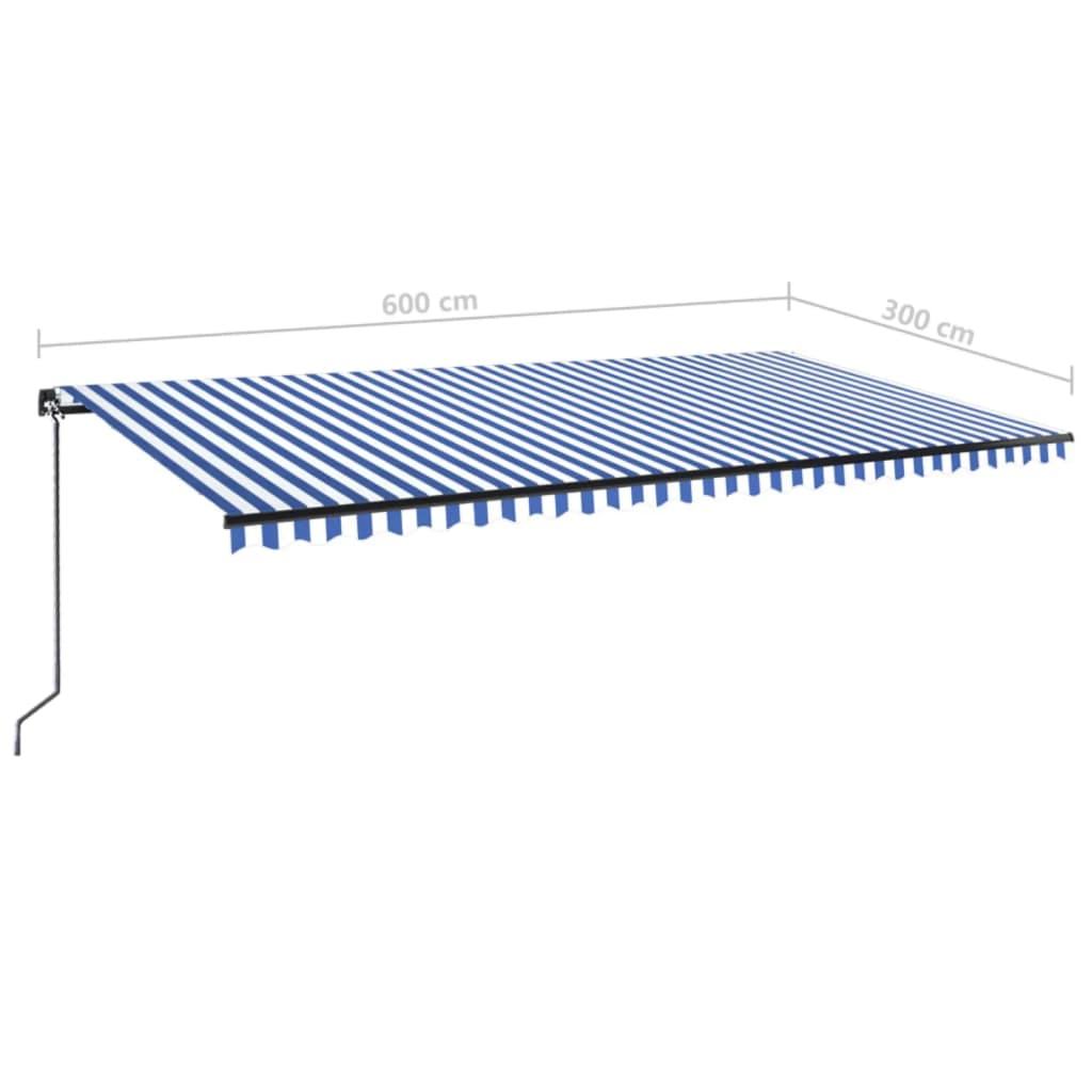 vidaXL Ročno zložljiva tenda z LED lučmi 600x300 cm modra in bela