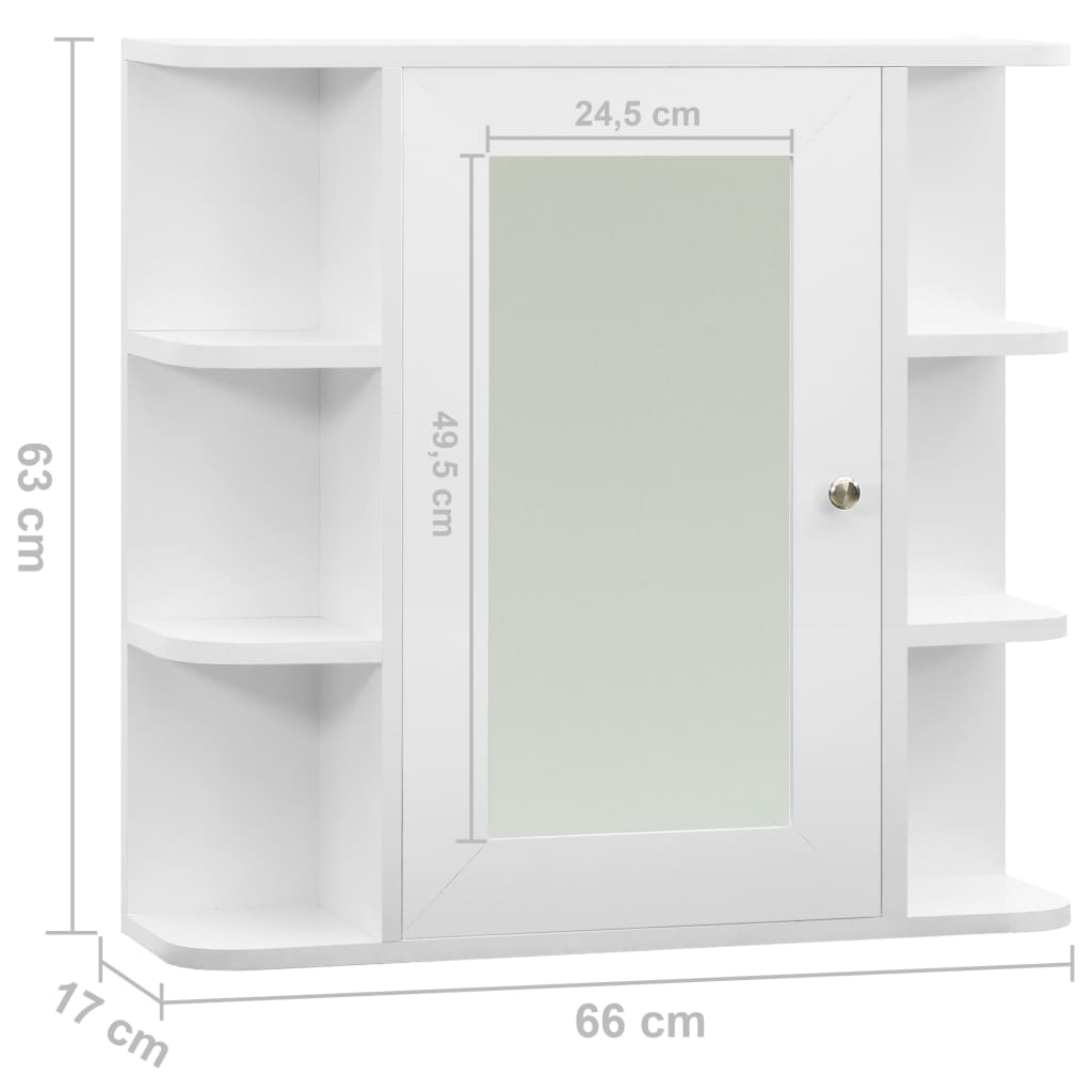vidaXL Kopalniška omarica z ogledalom bela 66x17x63 cm MDF