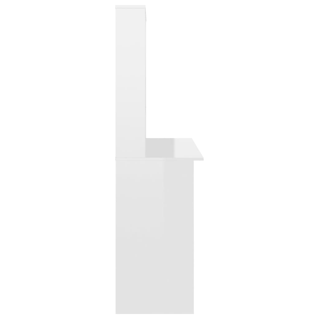 vidaXL Miza s policami visok sijaj bela 110x45x157 cm iverna plošča