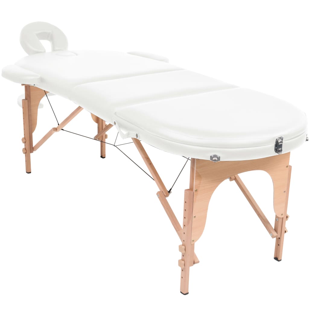 vidaXL Zložljiva masažna miza debeline 4 cm z 2 blazinama ovalna bela