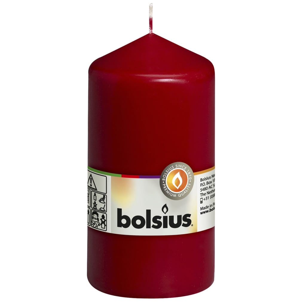 Bolsius Stebričaste sveče 8 kosov 130x68 mm vinsko rdeče