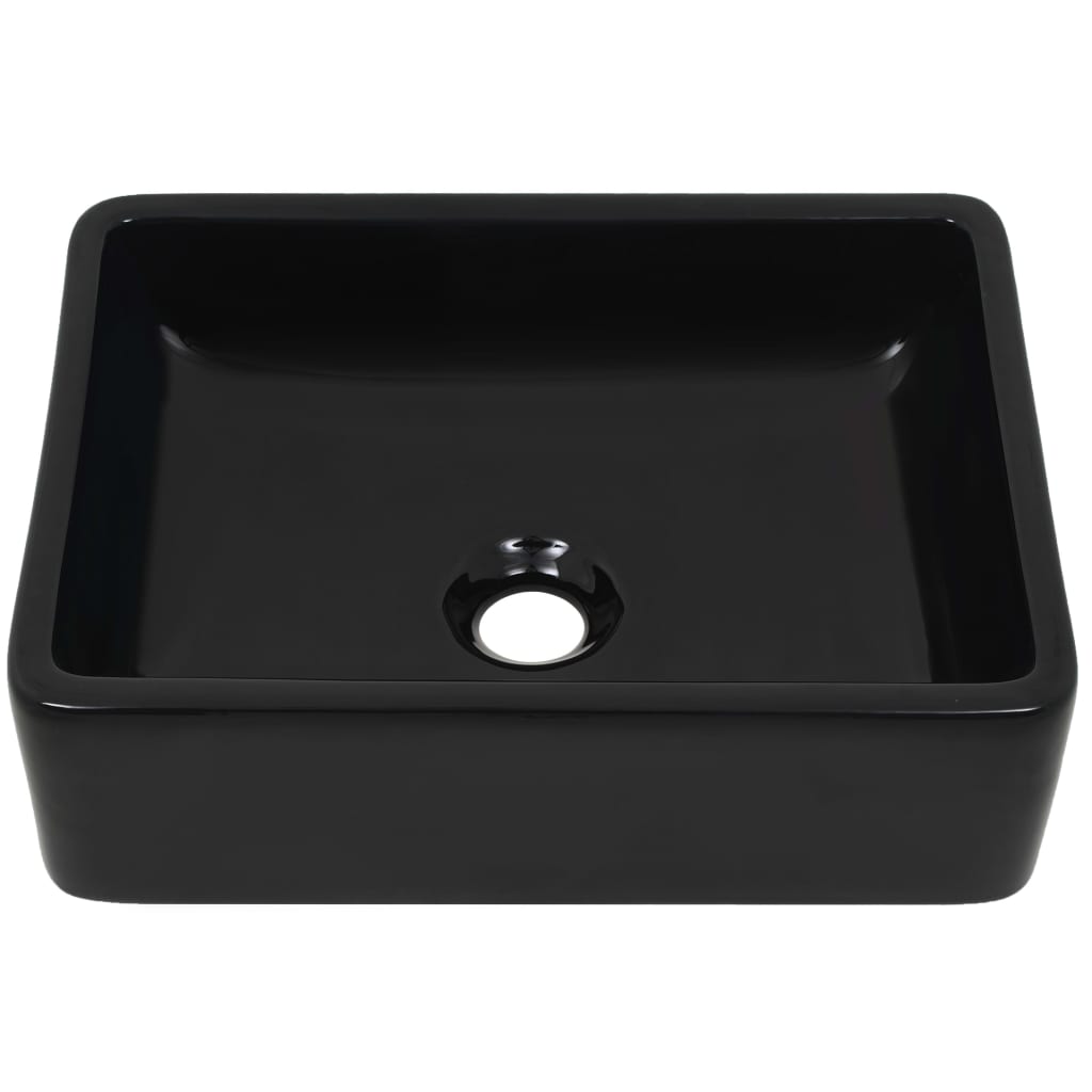 vidaXL Keramični umivalnik pravokotne oblike črne barve 41x30x12 cm