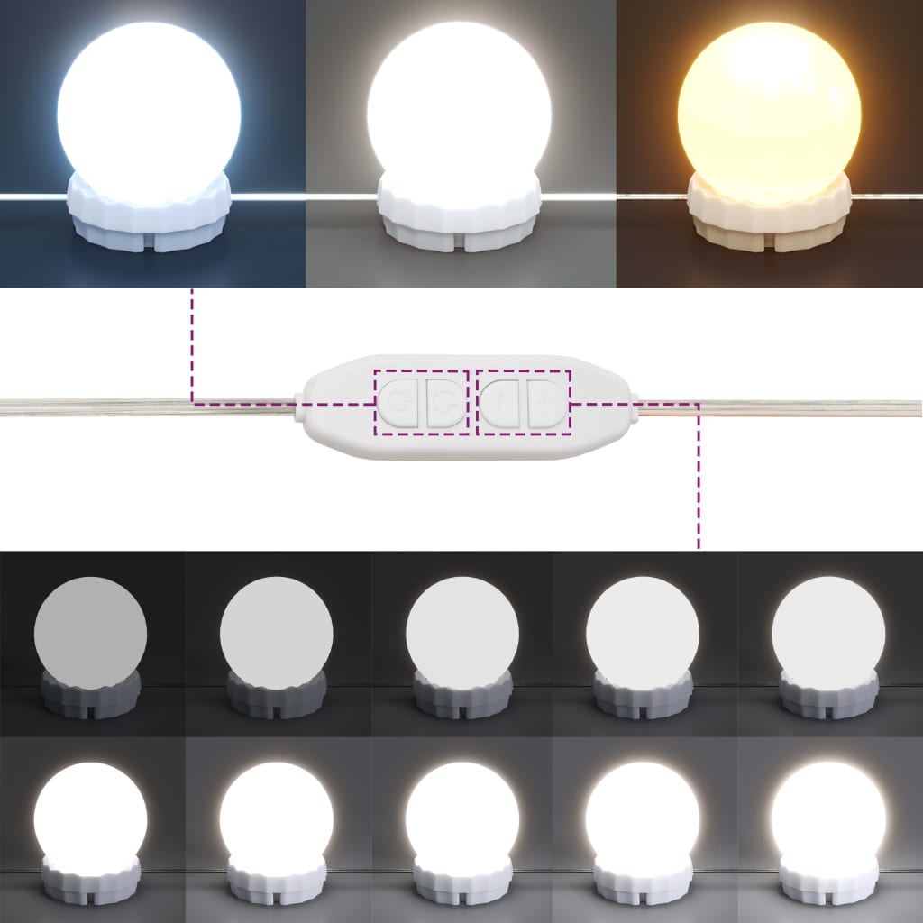 vidaXL Komplet toaletne mizice z LED lučkami trdna borovina