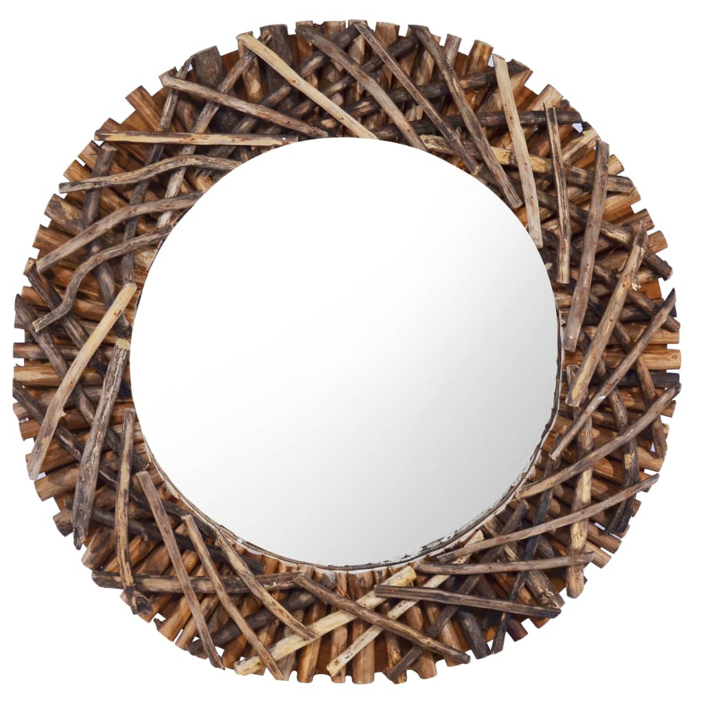 vidaXL Stensko ogledalo 60 cm iz tikovine okroglo