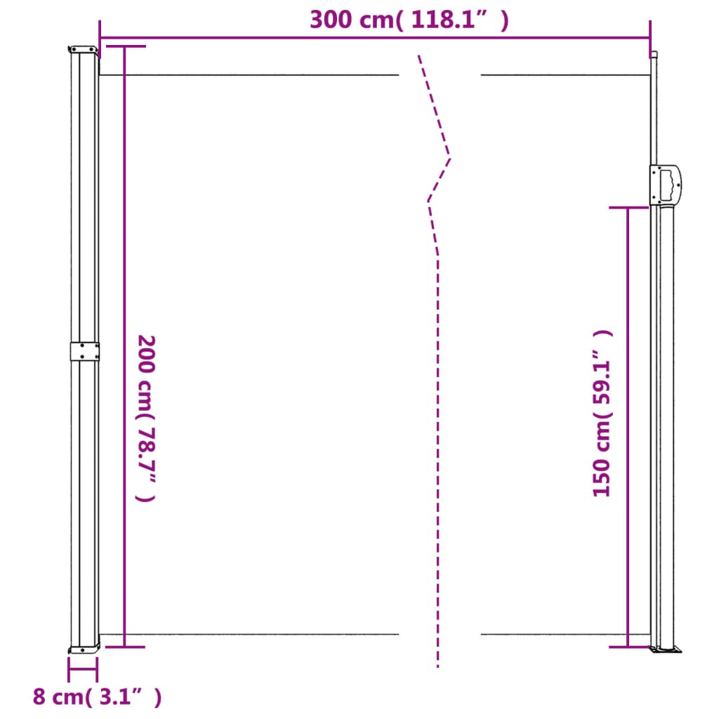 vidaXL Zložljiva stranska tenda antracitna 200x300 cm