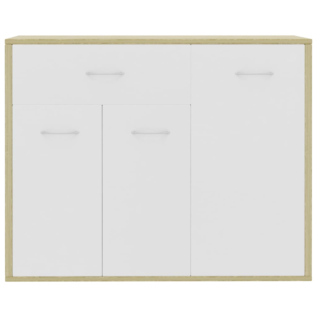 vidaXL Komoda bela in sonoma hrast 88x30x70 cm iverna plošča