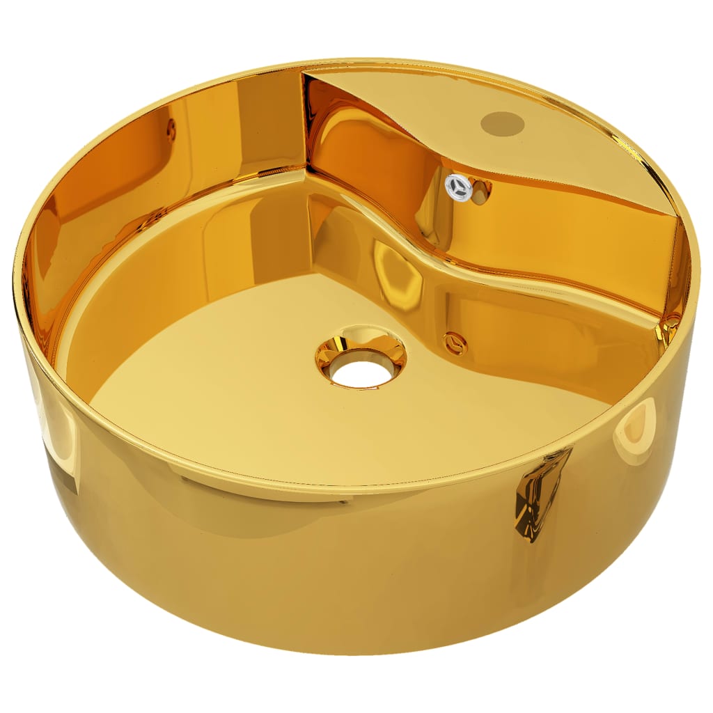 vidaXL Umivalnik z odprtino za odtekanje 46,5x15,5 cm keramičen zlat