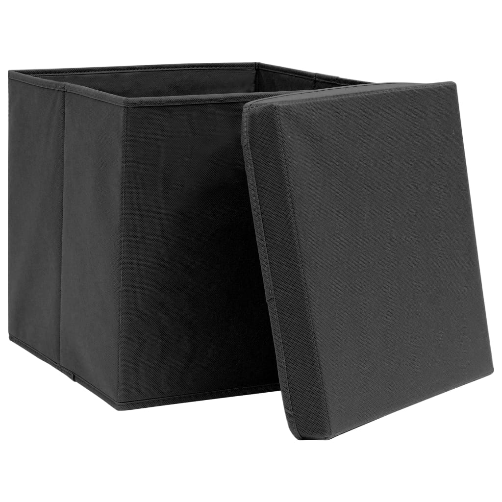vidaXL Škatle za shranjevanje s pokrovi 4 kosi črne 32x32x32 cm blago