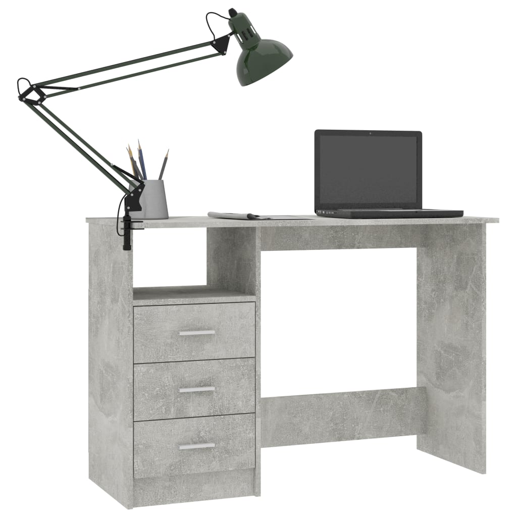 vidaXL Pisalna miza s predali betonsko siva 110x50x76 cm iverna plošča